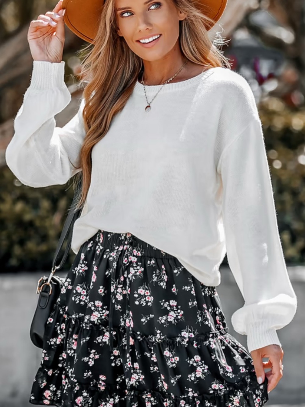 Cupshe Black Floral Tiered Skater Mini Skirt